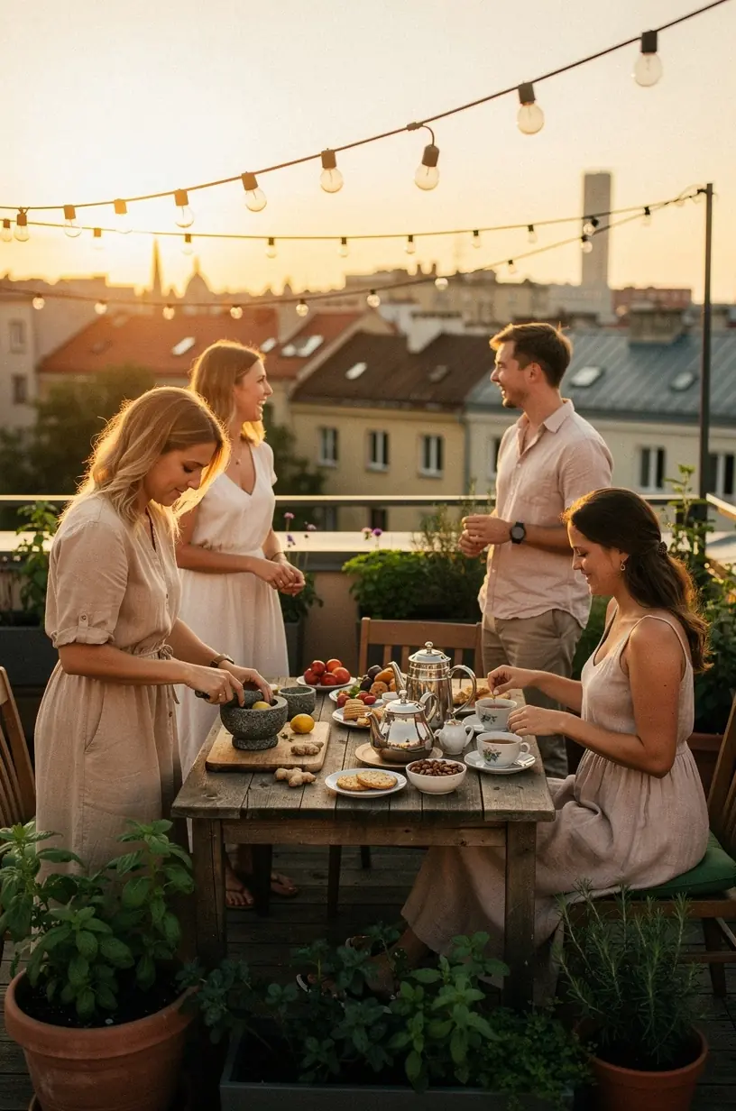 Laikrodis ir arbatos puodelis ant stalo, simbolizuojantys kasdienio arbatos gėrimo rutiną.
